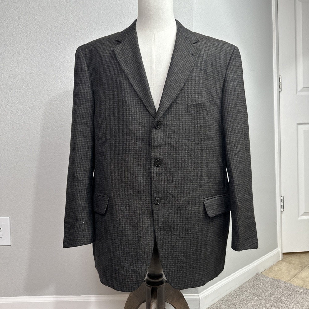 Joseph Abboud Blazer Men 44R Check Plaid Lambswool 3 Button Jacket Made‎ In USA
